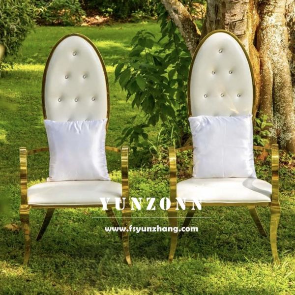 Luxury Style Hot Sale High Back Stainless Steel Chair With Armrest king Chair for Wedding Used