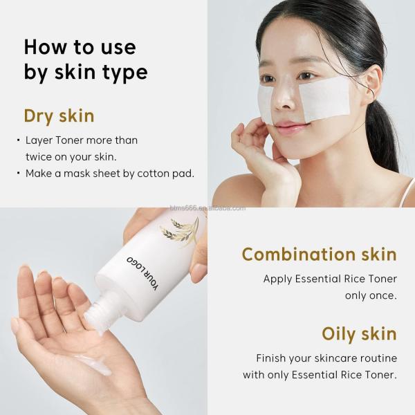 Toner de piel facial de arroz orgánico de marca privada coreana mayorista humectante para el rostro agua de arroz puro tonificante esencial