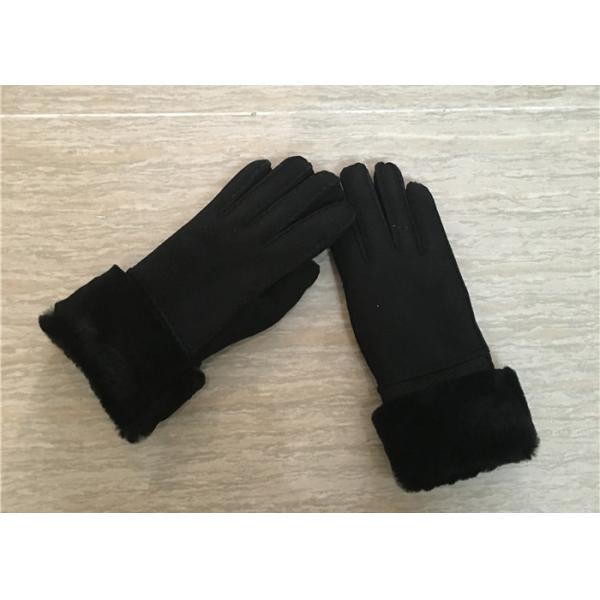 Women Shearling Warmest Sheepskin Gloves , 100% Hand Sewing Lambswool Lining Cuff