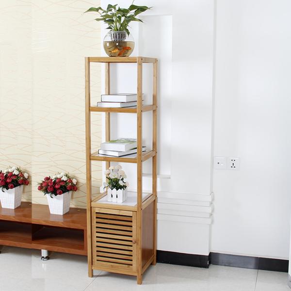 4 Tier Bamboo Bathroom Shelf , Wooden Bath Rack For Exhibition Room / Flower Shop
