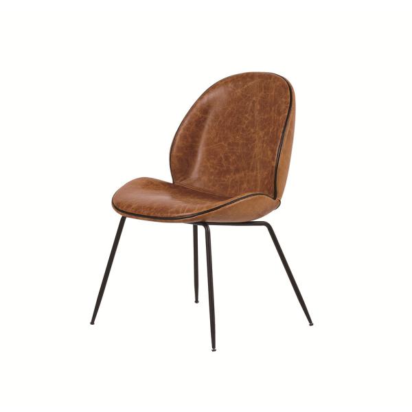 Solid Thin Metal Legs Brown Leather Occasional Chair , Leather Dining Chairs Fiber Glass Frame