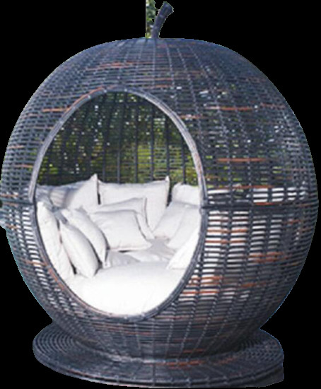 Apple round garden patio cabana wicker plastic canopy sunbed resort rattan UV resist day bed with cushion---6105