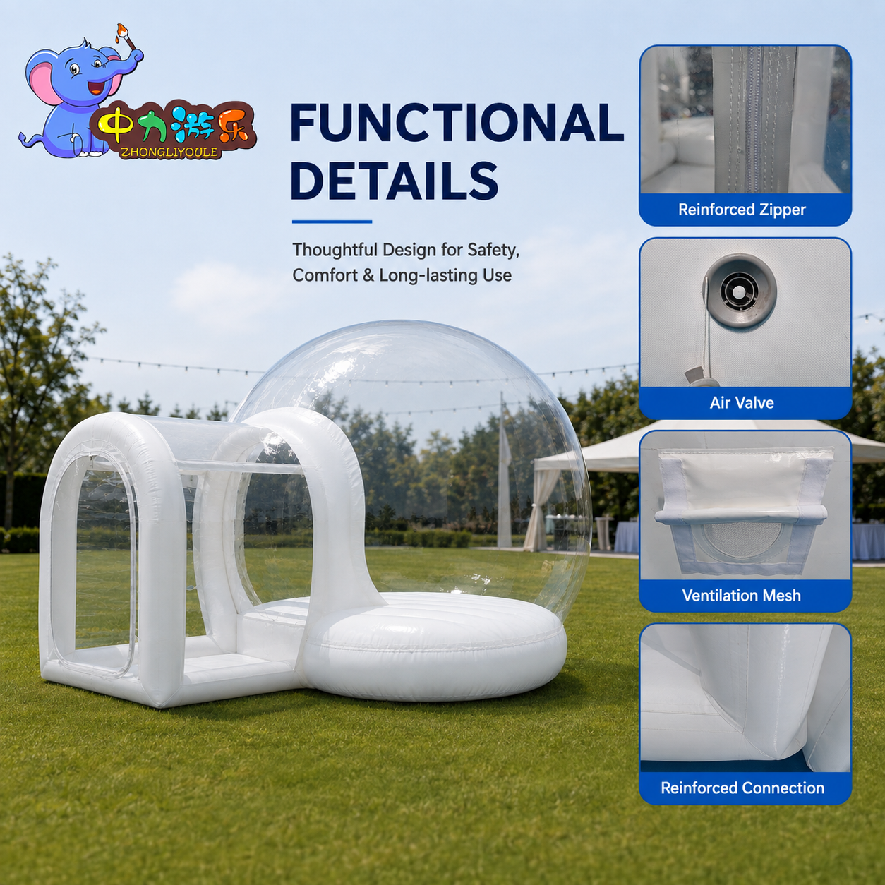 Commercial Inflatable Bubble House Clear PVC Bubble Dome for Party Rental Wedding Event Photo Booth