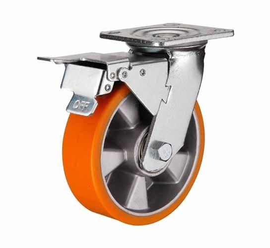 Unite 4-8 inch Orange color Fixed aluminium core POLYURETHANE wheel for heavy duty caster/ PU RIGID CASTORS