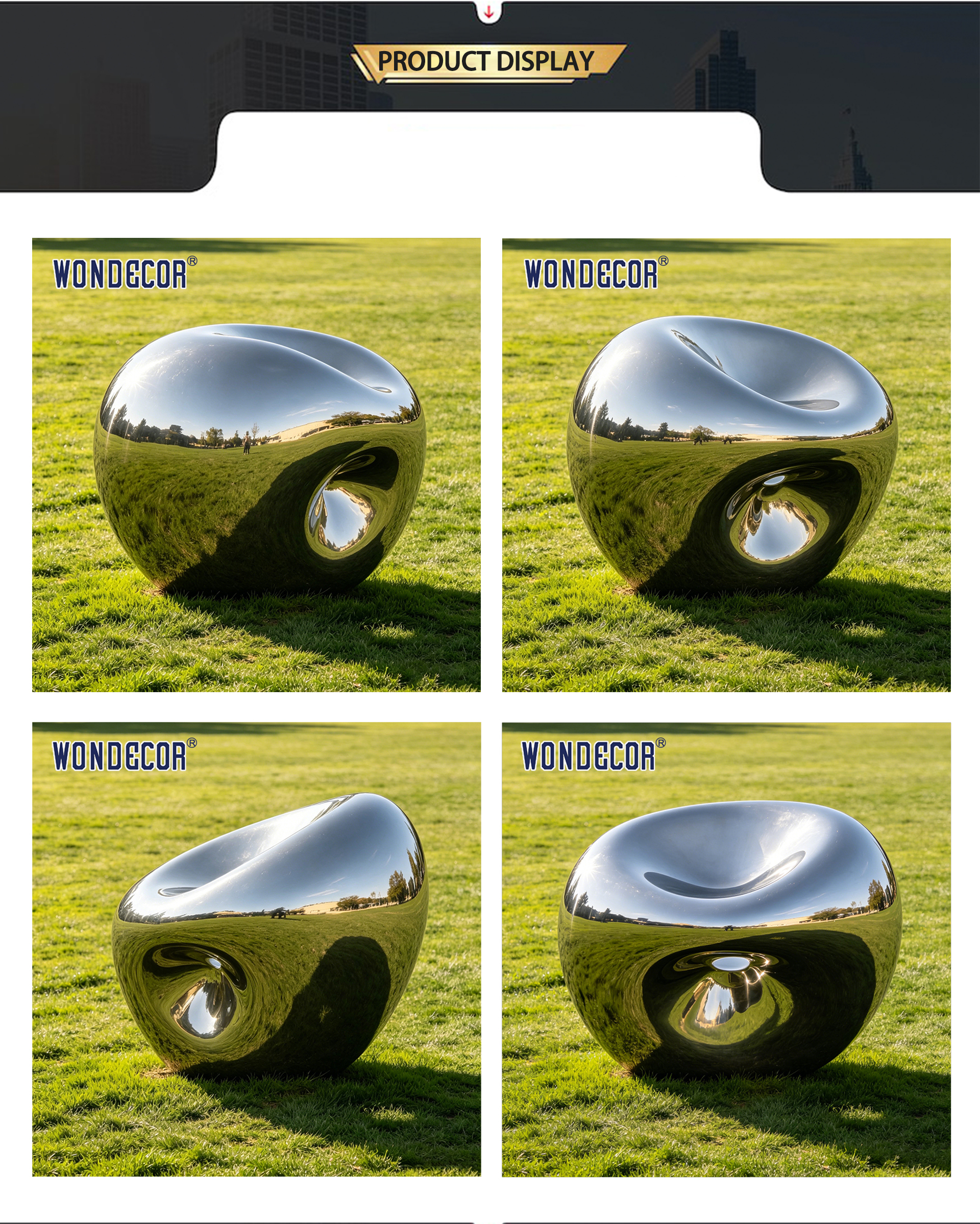 Large Mirror Polished Stainless Steel Concave Water Drop Sculpture Outdoor Park Modern Abstract Landscape Landmark Decorative Statue