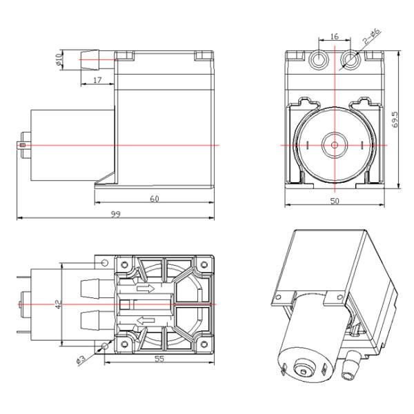 High Flow 12v Diaphragm Pump , Mini Diaphragm Vacuum Pump 6W Rohs Approval