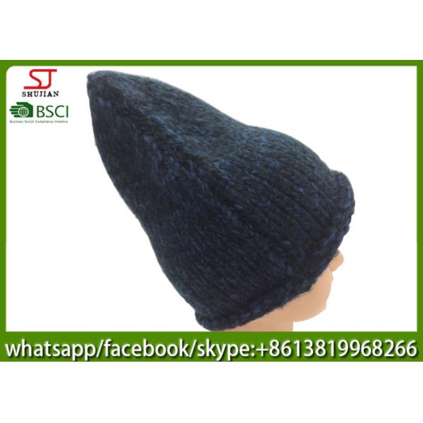 Chinese manufactuer winter knitting hat  cap with brim beanie 100g 23*27cm 100%Acrylic keep warm