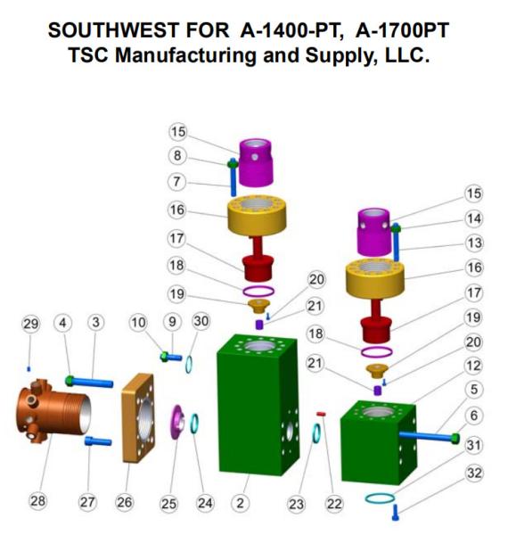 SOUTHWEST 8404-25A FLUID END FOR BOMCO F-1600 MUD PUMP, SOUTHWEST 8404-25A FLUID END FOR HH F1600 MUD PUMP, 12P160