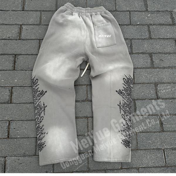 Custom Mens Joggers Fleece Wide Leg Flared Baggy Acid Wash Vintage Stacked Sweatpants Men Casual Sweat Pants Trousers for Men