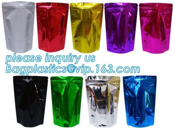 Aluminum Foil Flexible Metallized Flat Pouch Packaging Bags, Doypack chips, Resealable Mylar Stand Up Pouch