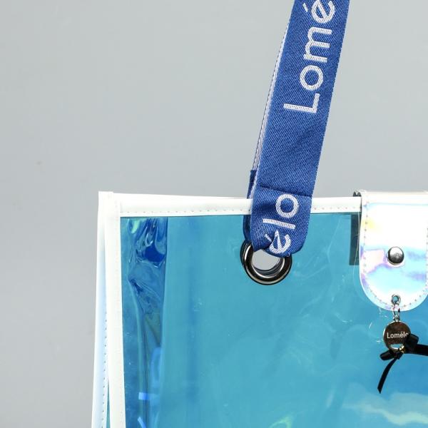 sustainable recyclable Holographic Clear Tote Bag With Leather Handle Iridescent Bachelorette Beach Bag For Work Stadium Travel