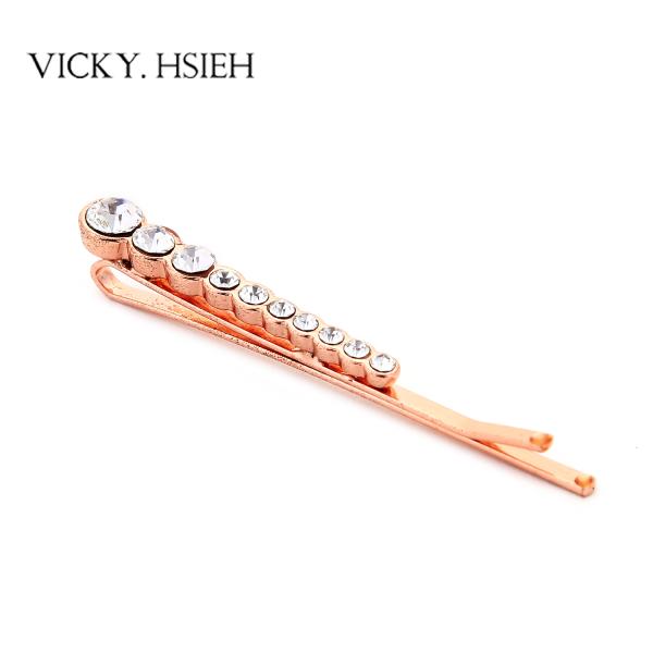 VICKY.HSIEH Rose Gold Tone Crystal Rhinestone Pave Hair Clip