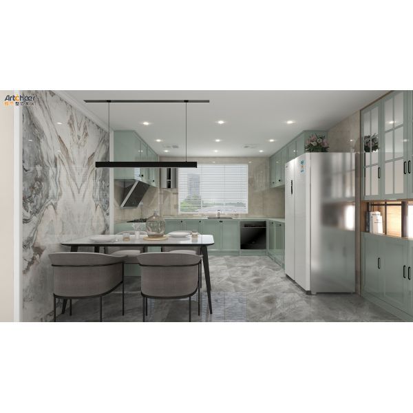 Customized L Shape Solid Wood Kitchen Cabinet with Modular Design and Scandinavian Style