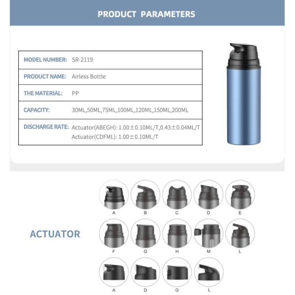 Big capacity plastic 100ml airless pump bottle blue cream pump pp bottles