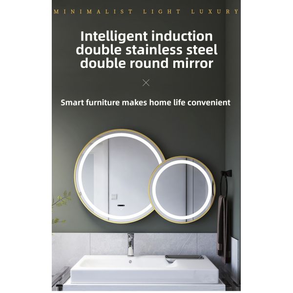 Modern Double Bathroom Parent-Child Mirror Set Large Small Circular Mirrors Touch Switch Irregular Creative Decorative Hanging