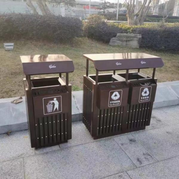 Hot Selling Galvanized Steel Trash Bin Brown Metal Separate Waste Bins