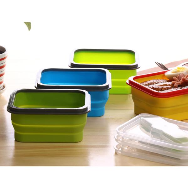 Green Rectangle Microwavable Food Storage Container Kids Silicone Lunch Box