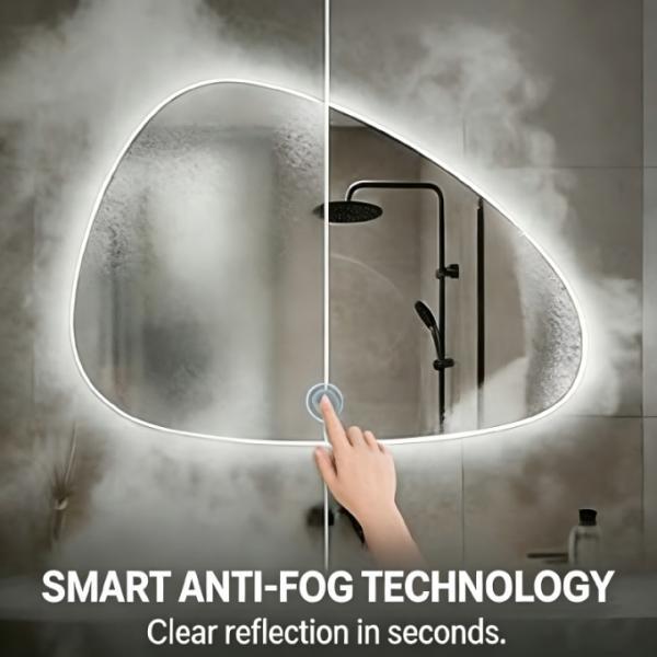 Irregular Shape LED Mirror Artistic Water Drop Vanity Mirror with Dimmable Lights & Anti-Fog Function for Bathroom Living Room