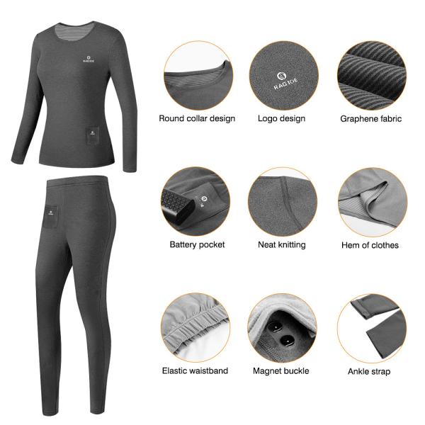 A camada baixa de aquecimento elétrica fêmea aqueceu o terno térmico do roupa interior para esportes de inverno