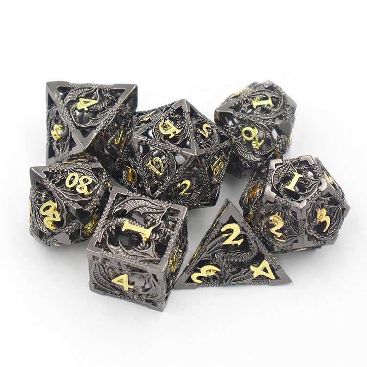 Customized Color Metal Hollow Dice Set with Polyhedral Shape for DND RPG Games