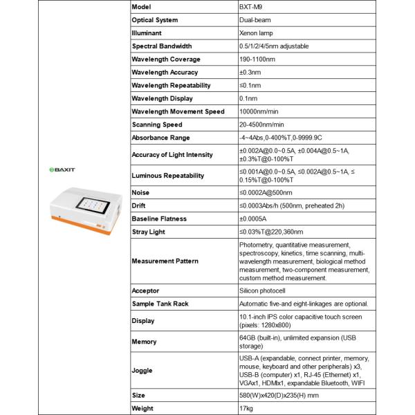 Dual Beam UV-Visible Spectrophotometer BXT-M9 Xenon Lamp