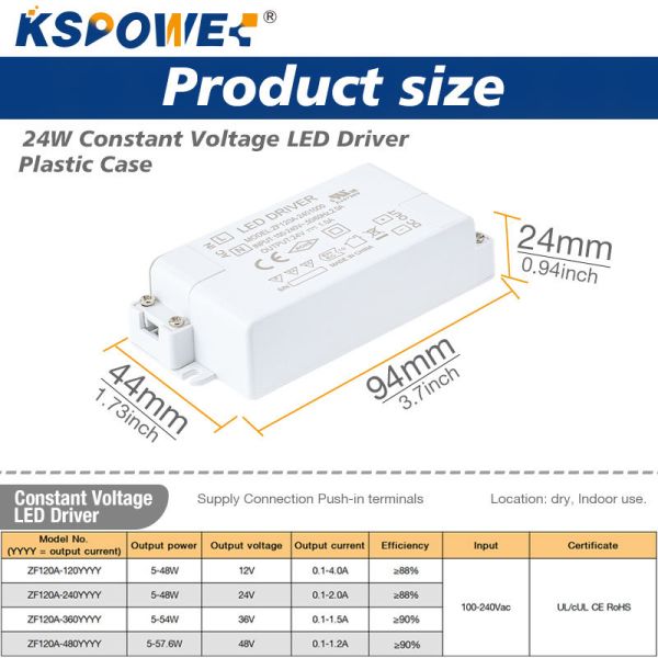 24W IP20 Plastic LED Driver for Indoor Lighting with Constant Voltage
