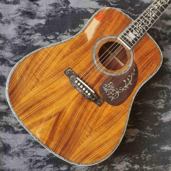 Custom 41-inch all-KOA wood ebony fingerboard, dreadnought, D45 Martin style, abalone inlaid acoustic guitar