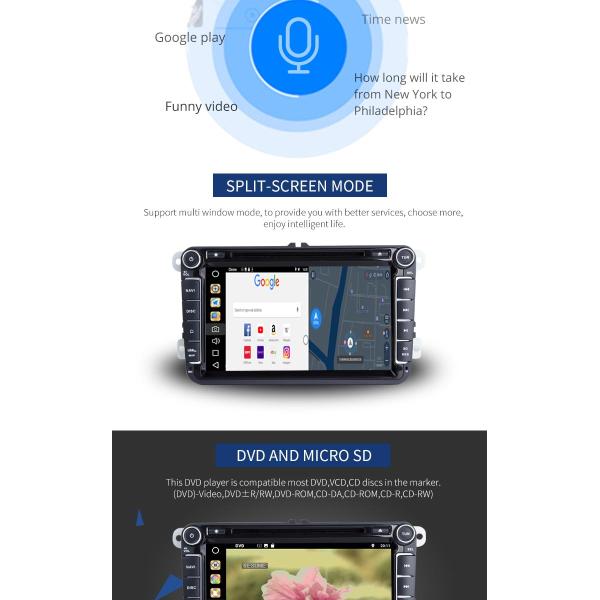 4GB RAM Android Auto Double Din Volkswagen Golf Dvd Player Front Camrea Rear Camera