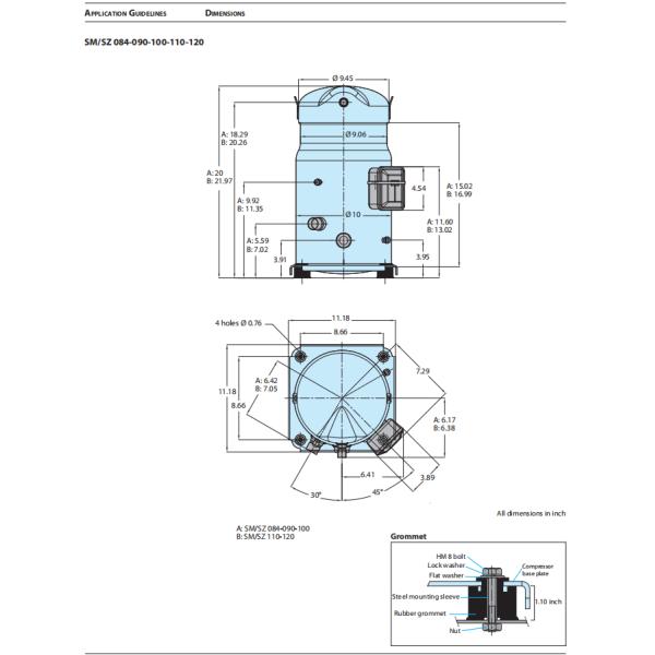 Компрессор SM120S4VC переченя совершителя компрессоров рефрижерации 10HP 50Hz Danfoss