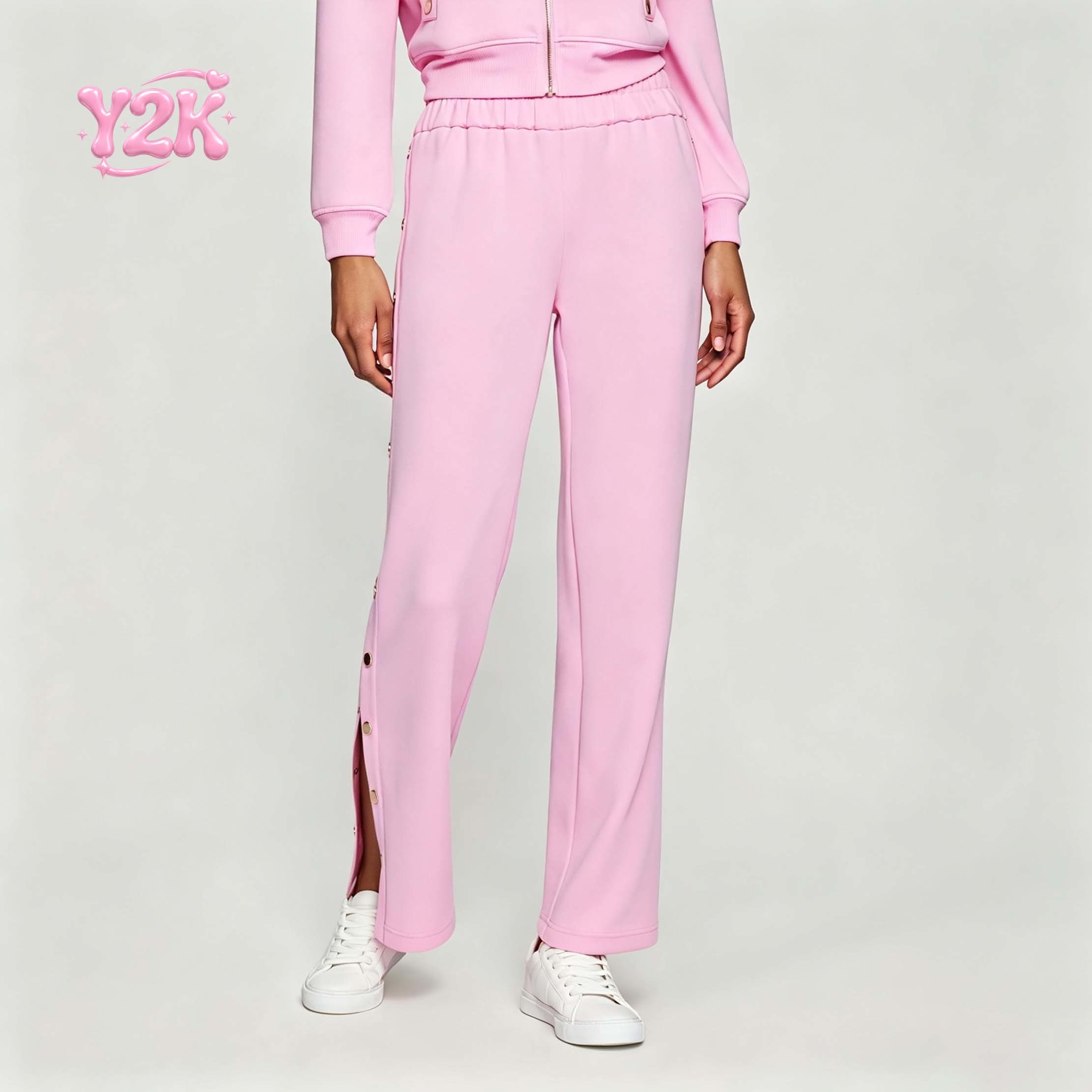 Custom Women's Side Snap Button Wide Leg Sweatpants Joggers