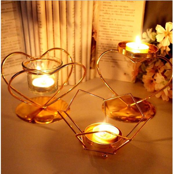 Gold metal wire heart shape decorative metal candle holder with glass tealight holder