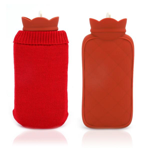 Bouteille d'eau chaude en caoutchouc avec couvercle doux (2 litres) Sac à eau chaude pour les crampes Cou Épaules Soulagement de la douleur Sac de pieds chauffant