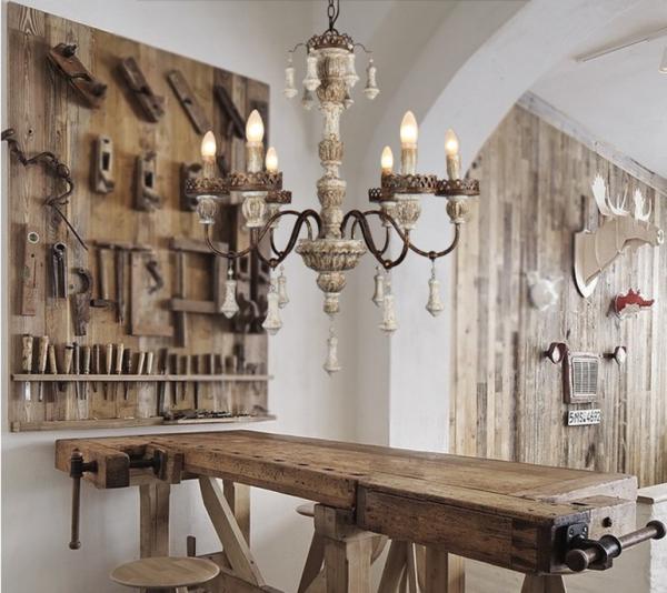 Wood and nickel chandelier with Lampshade for indoor home lighting (WH-CI-56)