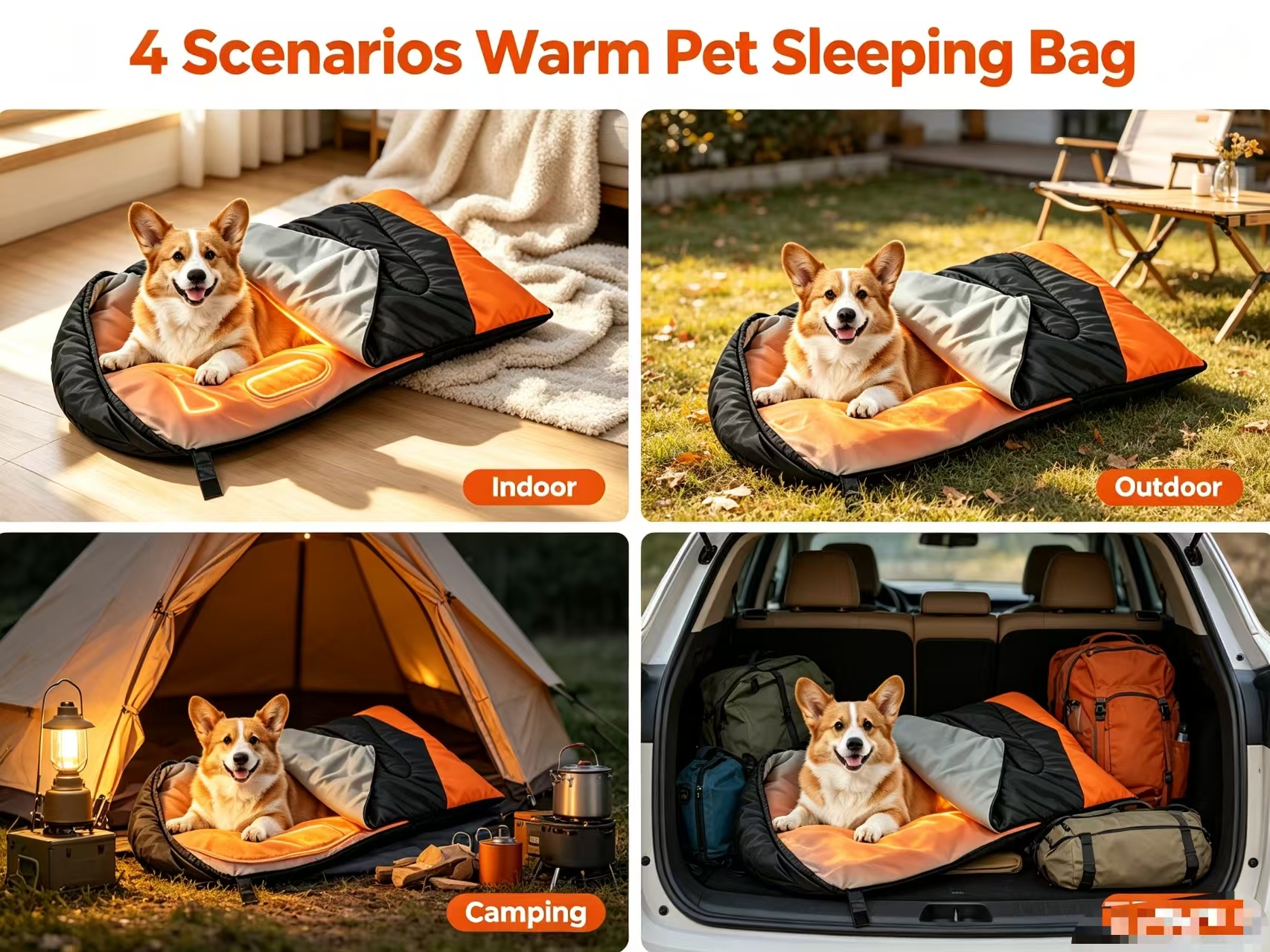 Foldable Portable Heated Dog Sleeping Bag, Easy to Carry & Store, 3‑Level Adjustable Temperature Water‑Resistant Scratch‑Proof Pet Sleeping Bag,CE FCC ROHS Certified