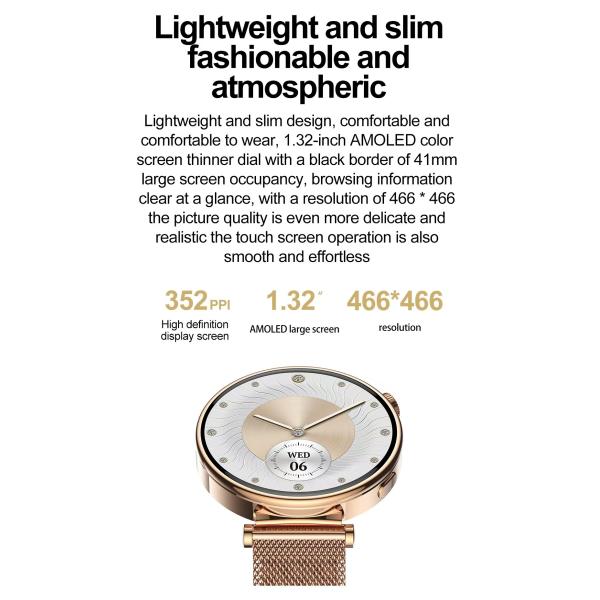 HK41 Jeu féminin Smart Watch 1,32 pouces AMOLED BT Connectivité Bracelet de fitness