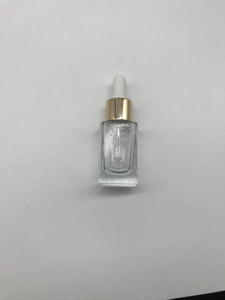 15ml Luxury Clear Square Cosmetic Flat Tall Bottle Essential Oil Cosmetic Glass Bottle With Aluminum Dropper