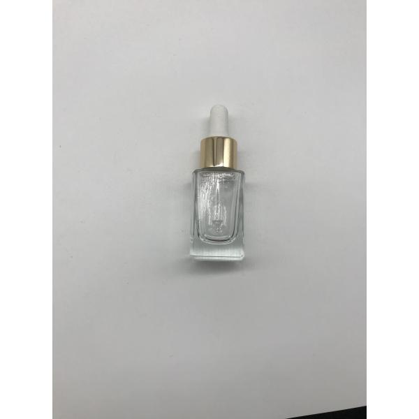 15ml Luxury Clear Square Cosmetic Flat Tall Bottle Essential Oil Cosmetic Glass Bottle With Aluminum Dropper