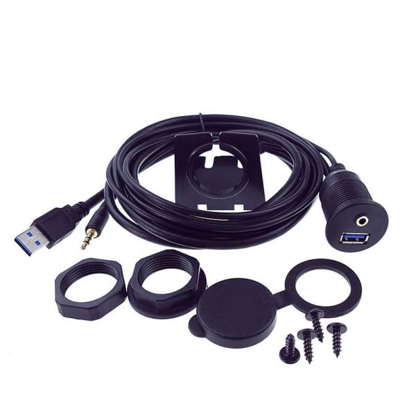 USB 3.0 AUX DC 3.5 Cables de extensión a prueba de agua de hombre a mujer con panel de montaje de descarga para automóviles, camiones, barcos y motocicletas