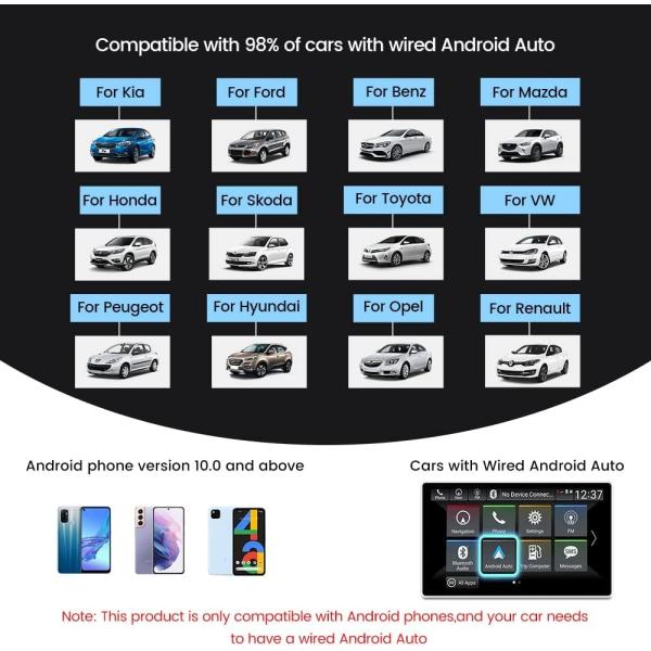 A2A Wired Android Auto To Wireless Android Auto Ai Box Dongle For Online Navigation Music Playback