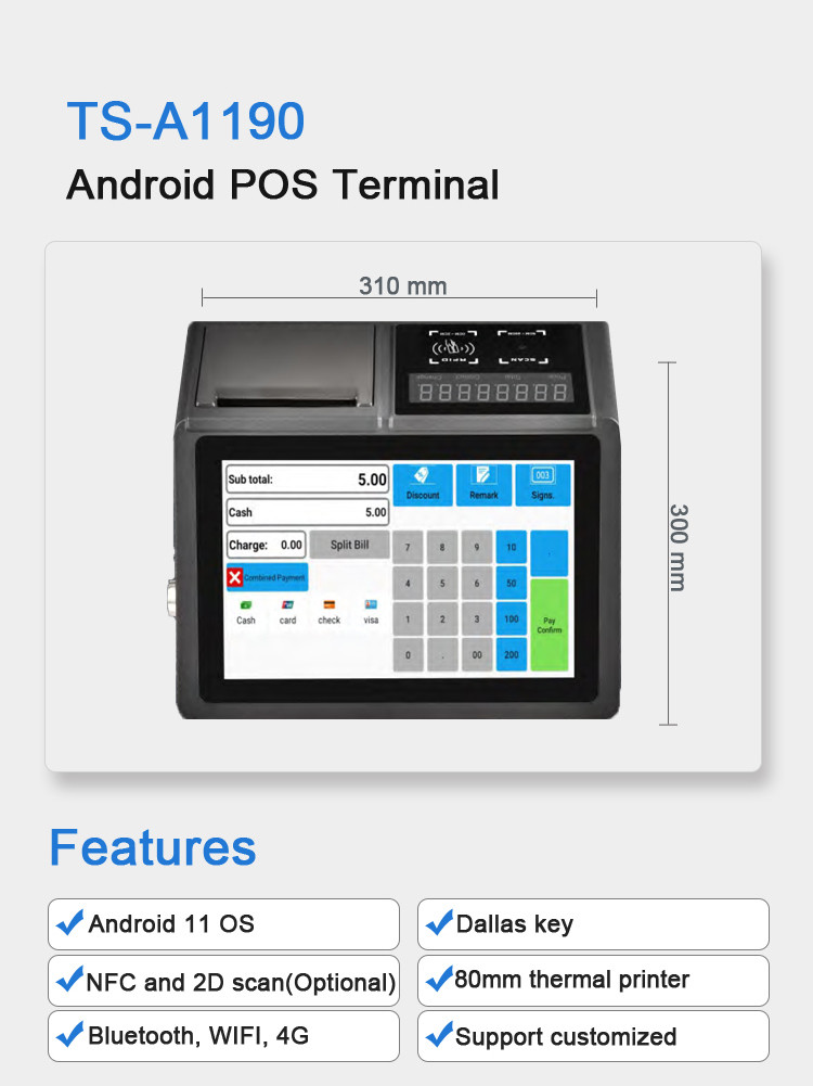 All In One Desktop Windows Touch Screen POS Systems Machine 10.1Inch