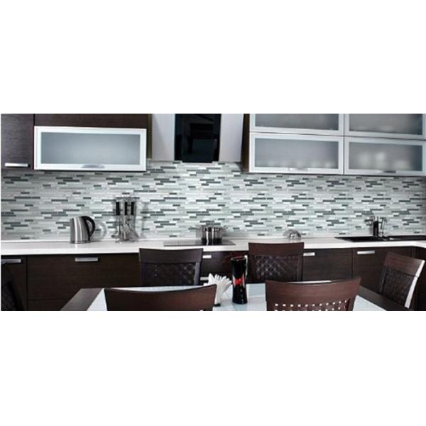 Bliss Iceland Linear Glass And Marble Mosaic Tile , Recycled Bathroom Glass Tiles