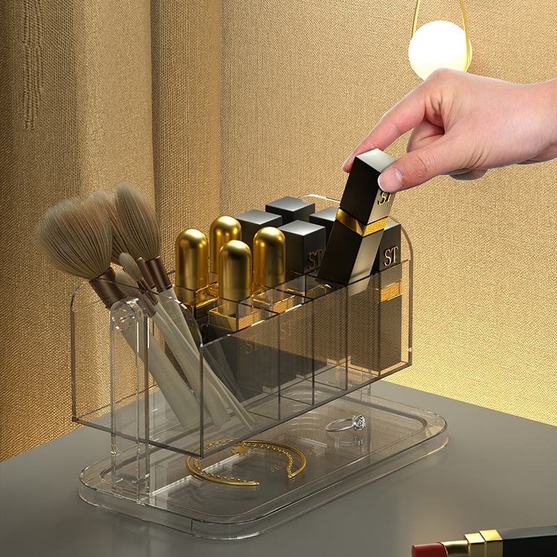 Lipstick Compartment Storage case Transparent Acrylic Makeup Brush Storage case Desktop High-end Cosmetics Storage Rack