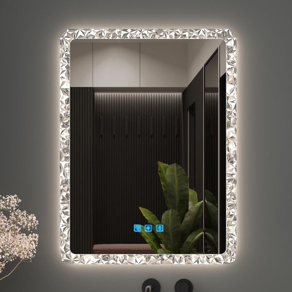 Kingstin Luxury Crystal LED Smart Mirror RGB Light Wall Mounted Bathroom Vanity Mirror Custom Size