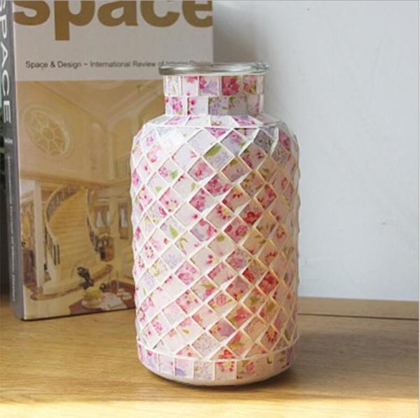 Pastoral style pink mosaic glass bottle home decoration vase
