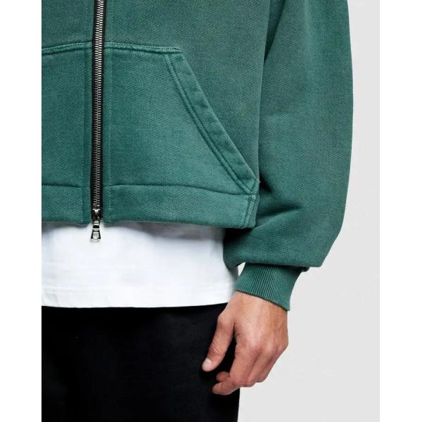 Custom Logo Patch Applique Embroidery Heavyweight 600 gsm Hoodie Baggy Boxy Cropped Acid Wash Double Zipper Hoodie