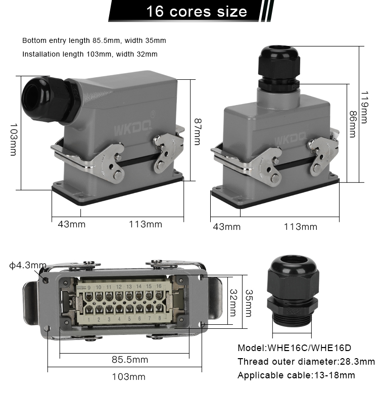 Соединитель 2.5mm2 провода женской вставки PA AWG 14 сверхмощный