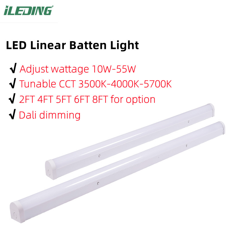 2FT 4FT 20W 46W Tunable 3CCT Led Linear Strip Batten Light for Office Lifetime H 50