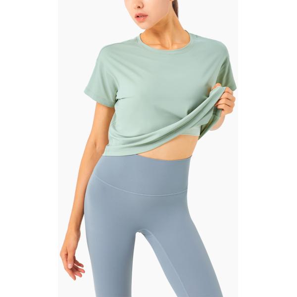 Nylon Ladies Short Sleeve Running Top Loose Casual Fitness Yoga Sports T Shirt