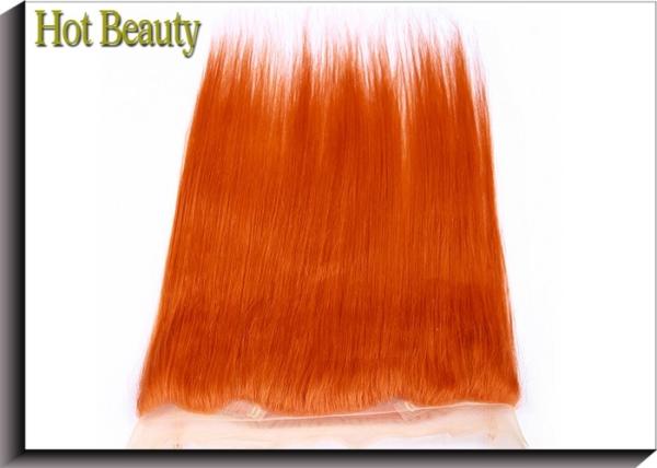 Smooth And Soft Human Hair Lace Closure Orange Color Medium Cap Size
