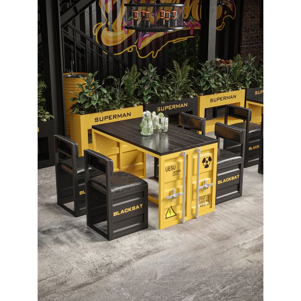 Customizable Colors Durable Iron Frame Table Chair Set with Eco-Friendly Paint for Modern Industrial Spaces